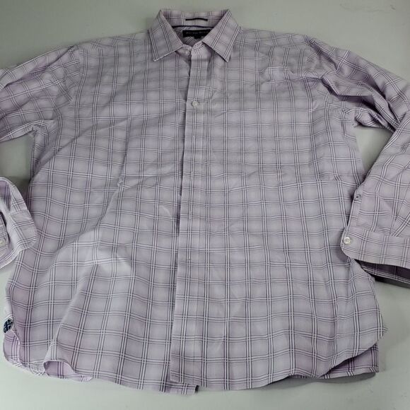 L Austin Reed LONDON BUTTON FRONT purple white PLAID MEN'S SHIRT Large - Picture 5 of 13